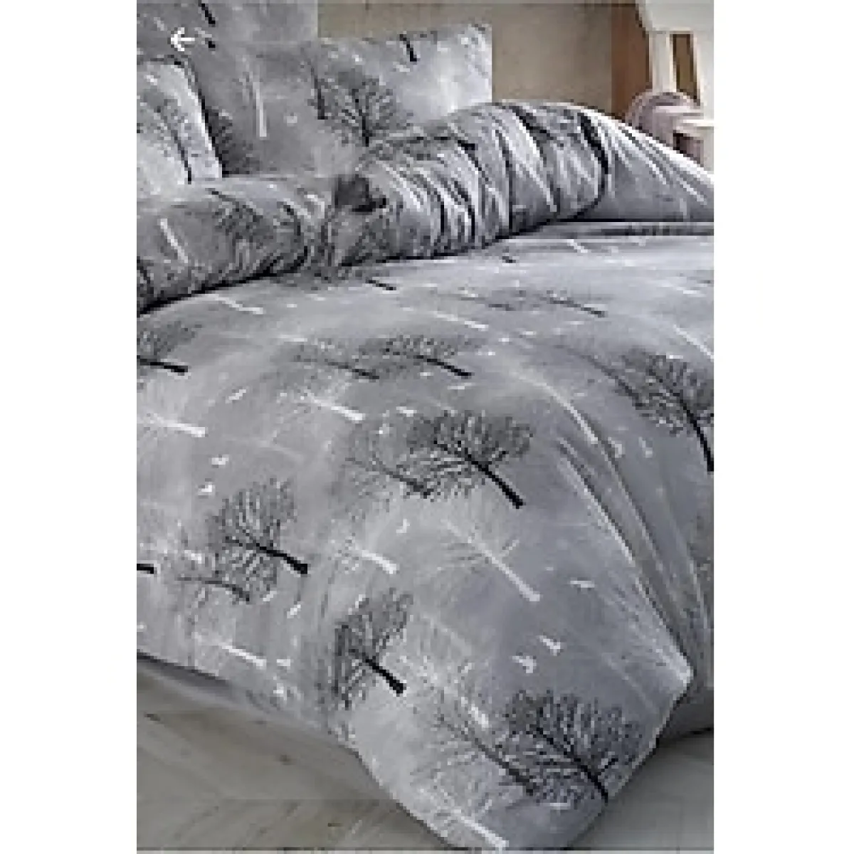 Lotusline Home Gri Tek Kişilik Ağaç Desen Lüks Pamuklu Nevresim Takımı - Seti