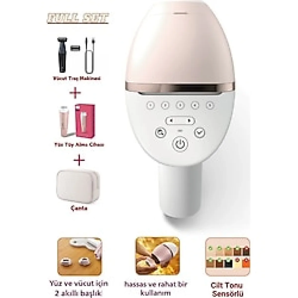 Lumea Lazer Epilasyon Ipl Tüy Alma Cihazı, Çanta Hediyeli, Yüz ve Vücut ve Hassas Bölge Kullanımı, Kablolu/kablosuz + Tüy Alma Cihazı Tıraş Makinesi +Mutfak Tartısı (Onerous) - Beyaz