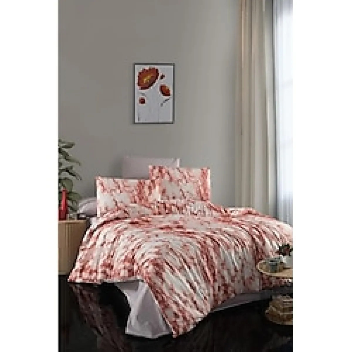 Marble Çift Kişilik Nevresim Takımı 4 Parça 200x220 Kırmızı
