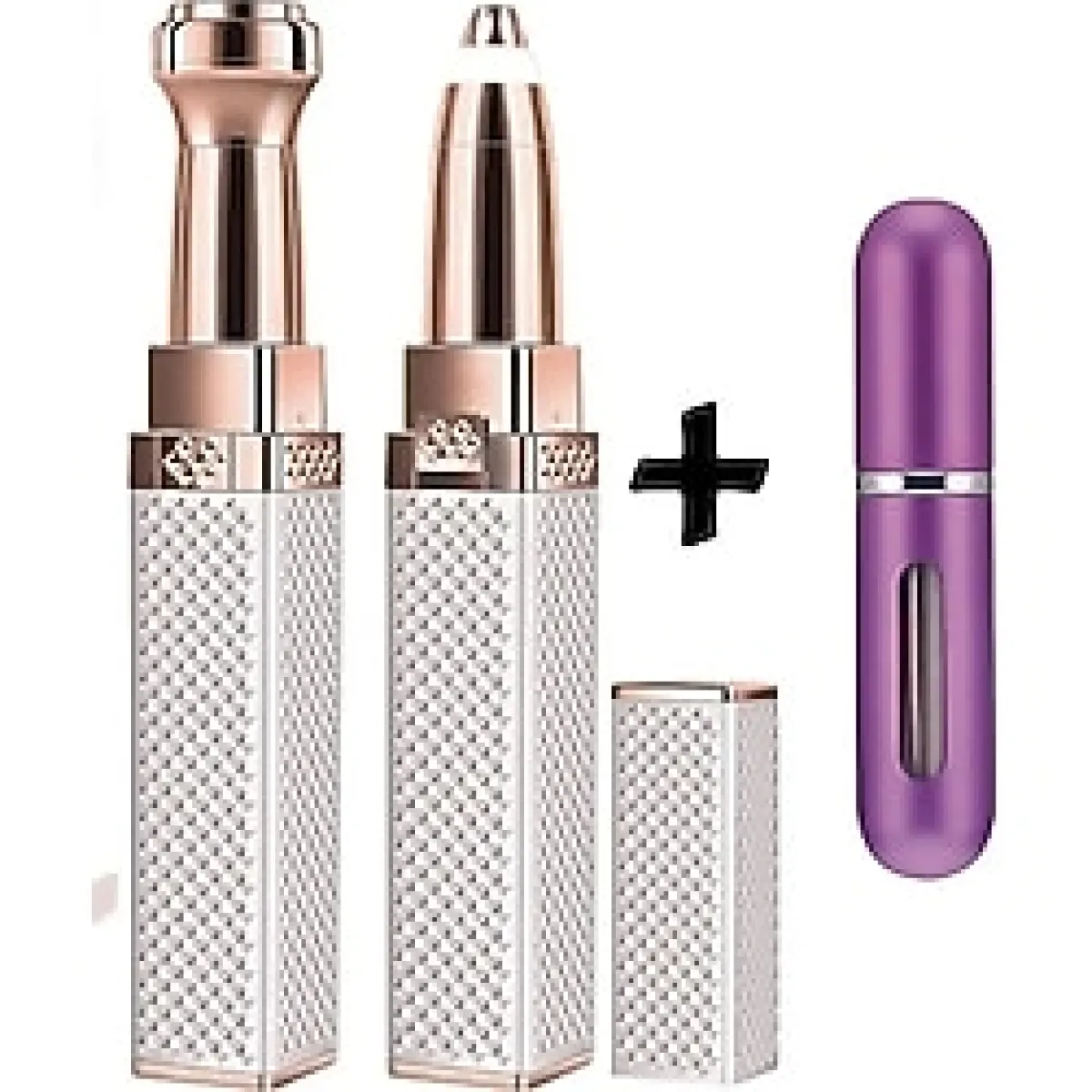 Markafox Luxury 2 Başlıklı Şarjlı Işıklı Kaş Bıyık Tüy Alma Epilasyon Aleti + Mini Parfüm Şişesi