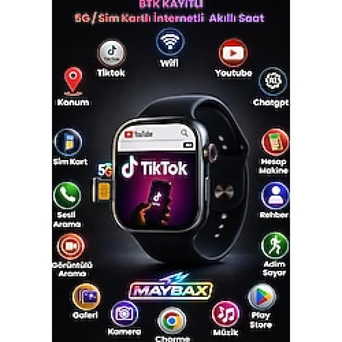Maybax Haino Teko 5G Destekli Sim Kartlı Kameralı Sesli Görüntülü Arama Android Play Store Youtube Tiktok