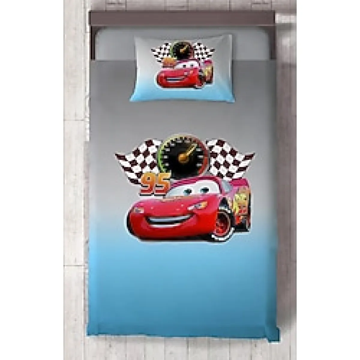 MEKTA HOME BEBEK VE ÇOCUK ODASI Gri Mavi McQueen Desenli Yatak Örtüsü