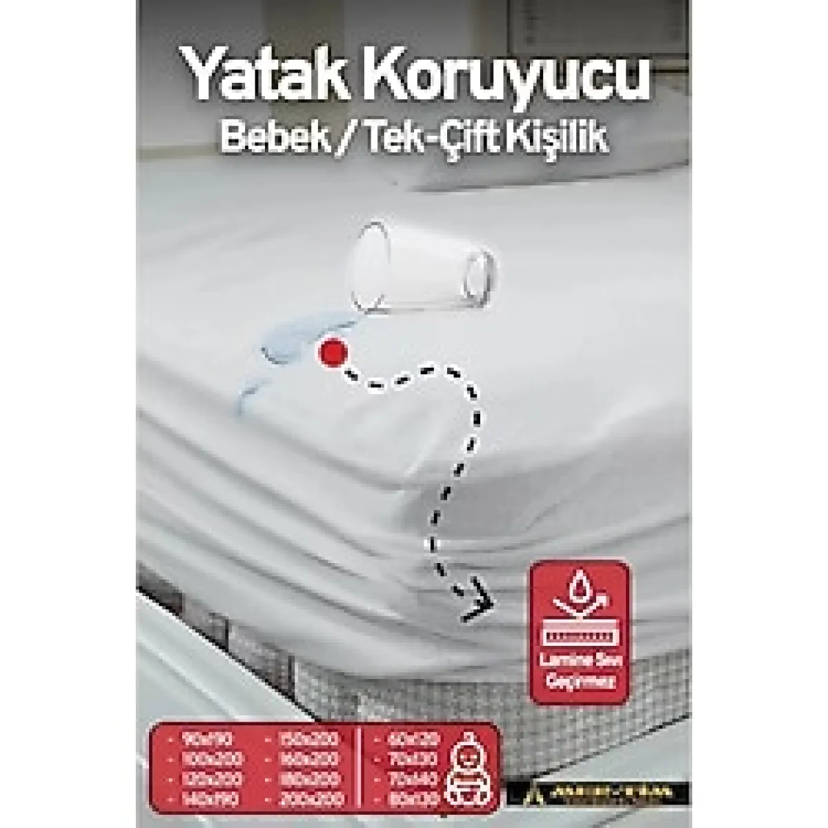 Mer-Tim Fitted Lastikli Tek Kişilik Sıvı Geçirmez Yatak Koruyucu Yatak Alezi 90x190