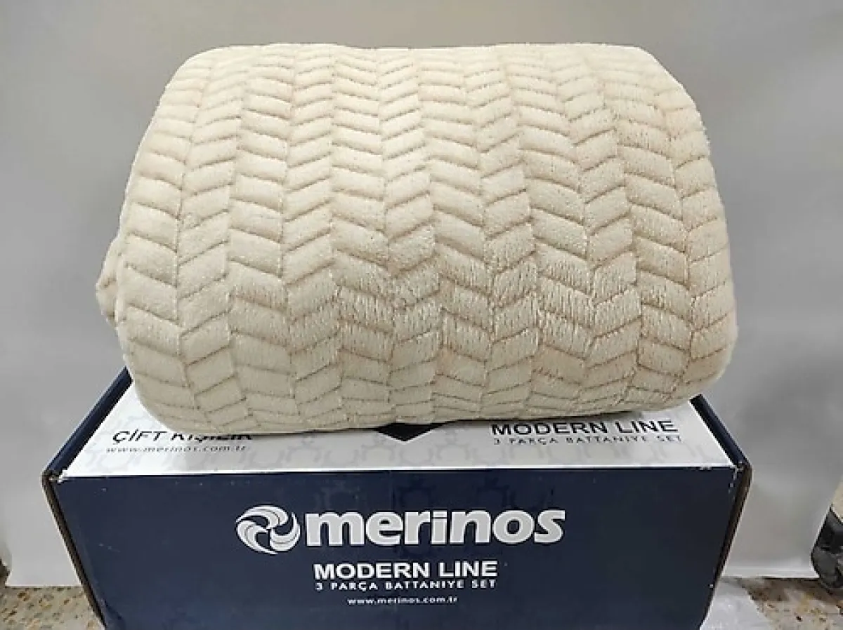 Merinos Modern Line Vizon 220x240 cm Çift Kişilik Battaniye Seti