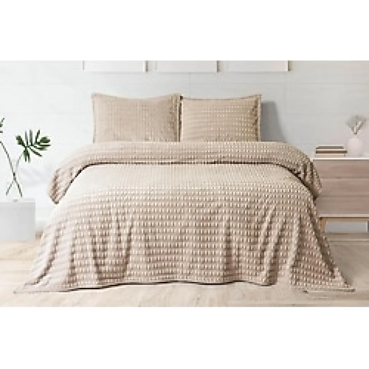 Merinos Modern Twist 3 Parça Çift Kişilik Battaniye Seti Kutulu 220X240 Mocha - Cappuccino - 220 x 240 cm