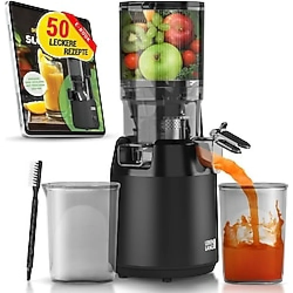 Meyve Sıkacağı, 250W Güç, 130 mm Geniş Ağız, Bpa Içermez Mat Siyah Slow Juicer