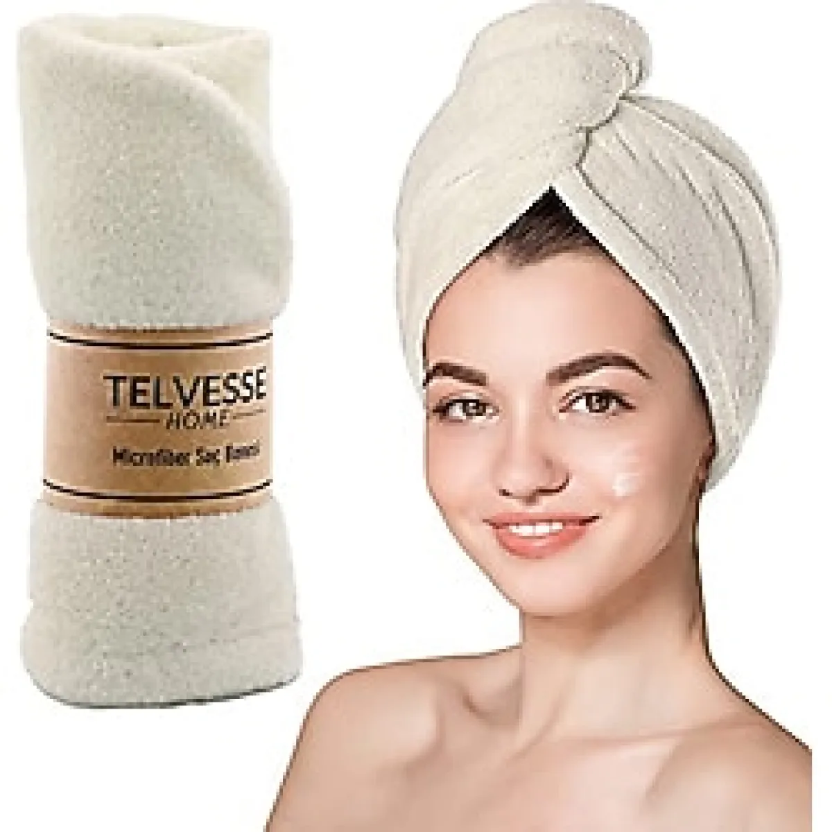 Mikrofiber Saç Havlusu Plaj Deniz Havuz Bonesi Banyo Saç Kurutma Baş Havlusu Krem