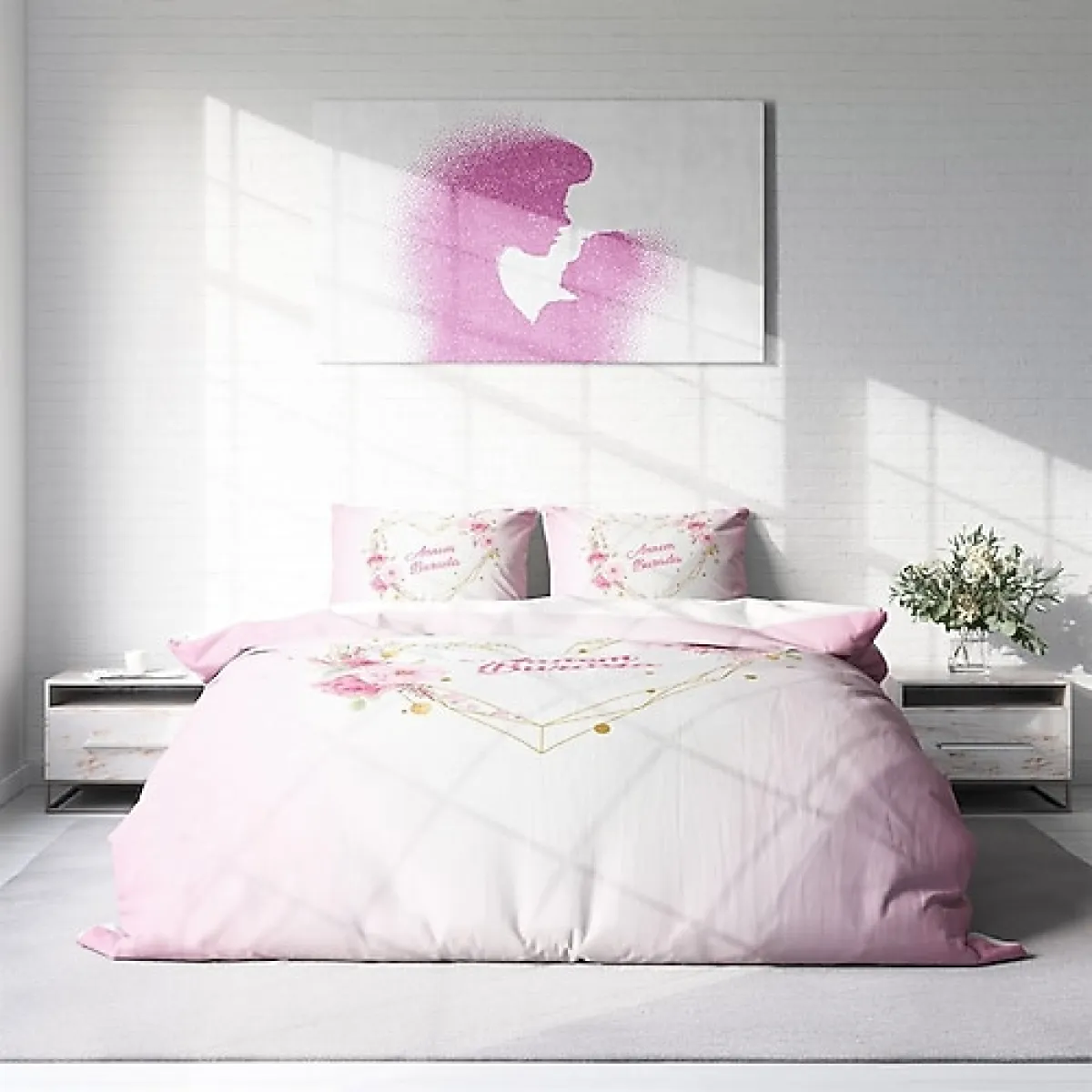 Monohome Anneler Günü 7 3D Pamuk Saten Çift Kişilik Nevresim Takımı