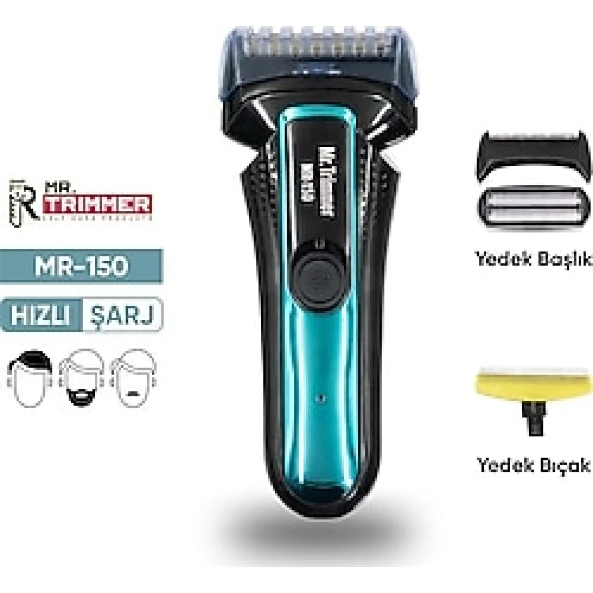 Mr.trimmer MR-150 Şarjlı Yedek Başlıklı Sakal Tıraş Makinesi Erkek Kişisel Bakım - Mavi