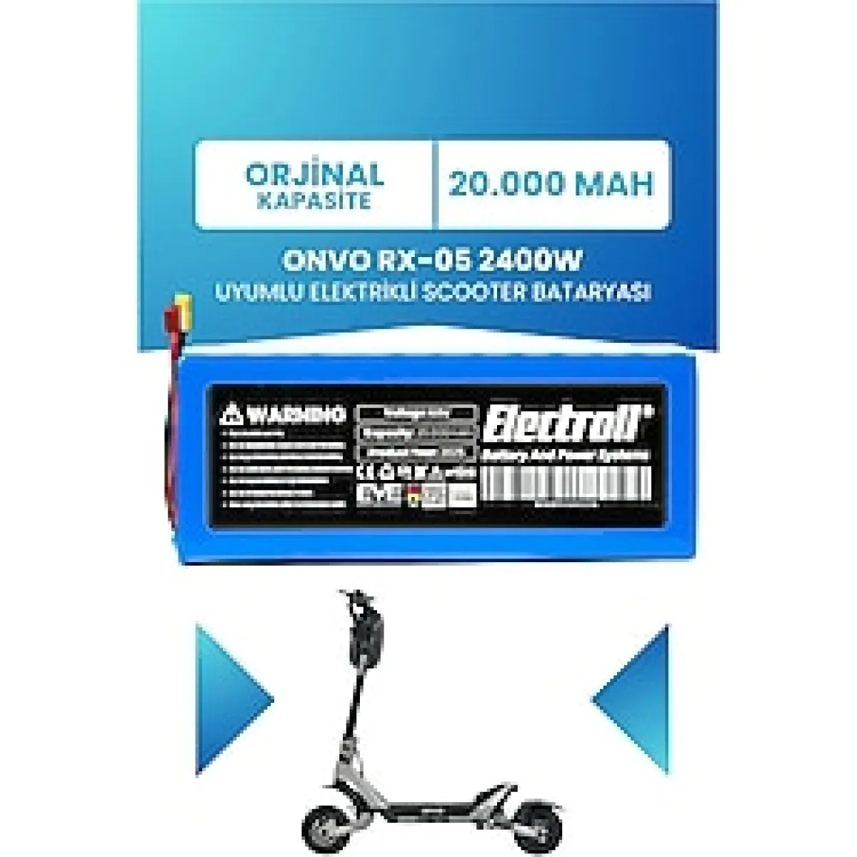 Onvo Rx-05 2400w 60v 20ah Elektrikli Scooter Bataryası Mavi