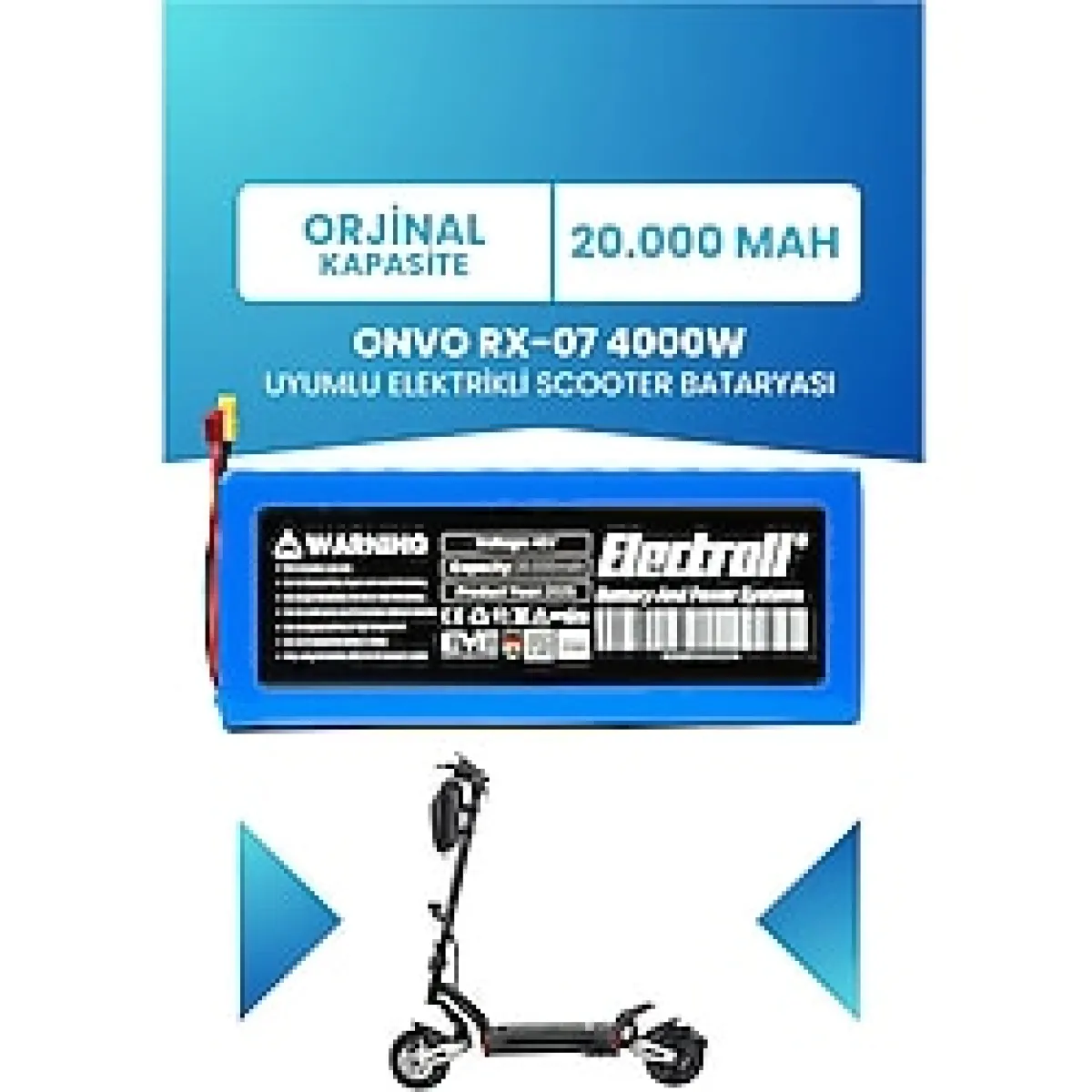 Onvo Rx-07 4000w 60v 20ah Elektrikli Scooter Bataryası Mavi