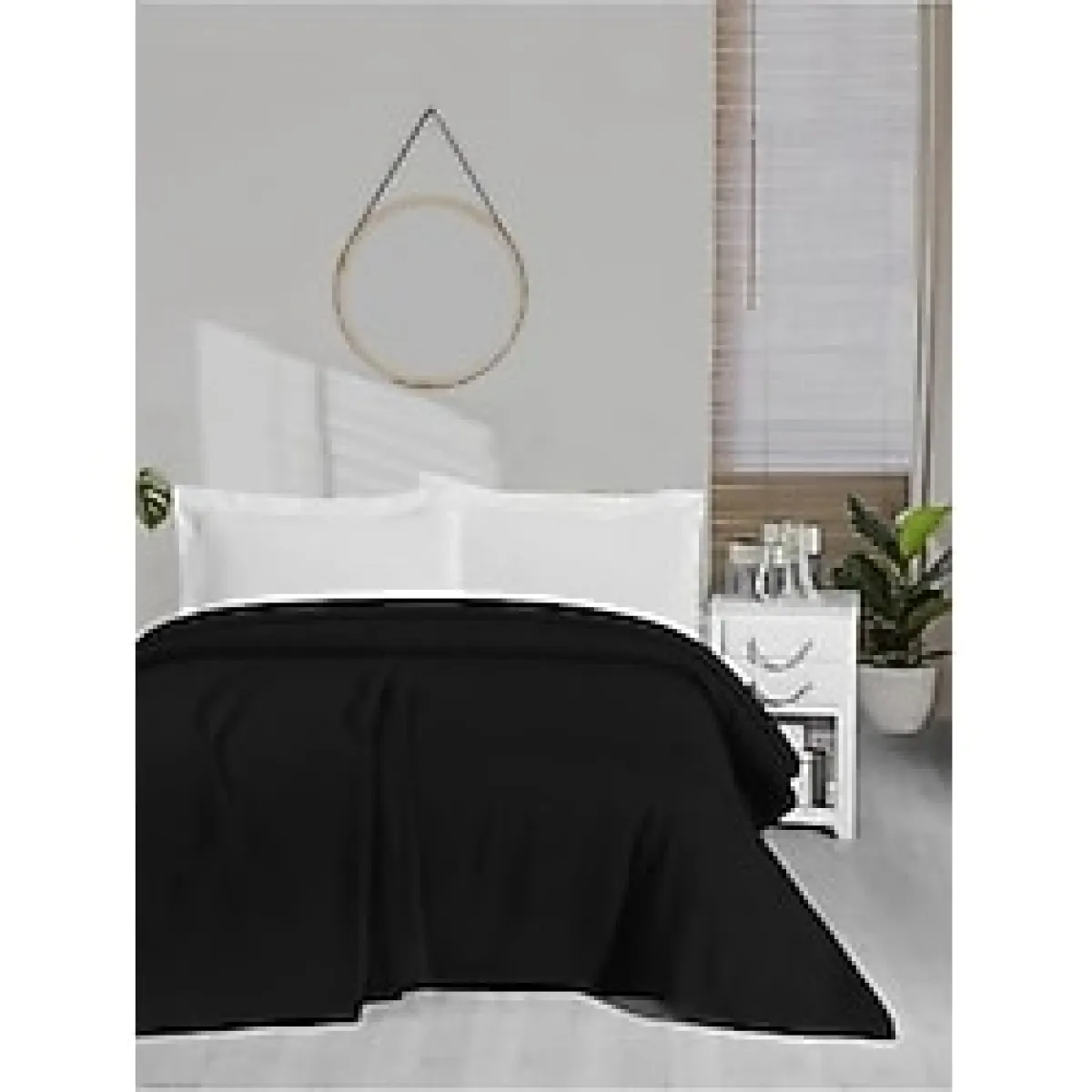 Örgü Pike Yatak Örtüsü - Nostaljik Dokulu Siyah Pike, Hafif & Nefes Alabilir, Çift Kişilik / 220x240 cm Yumuşak Pamuk