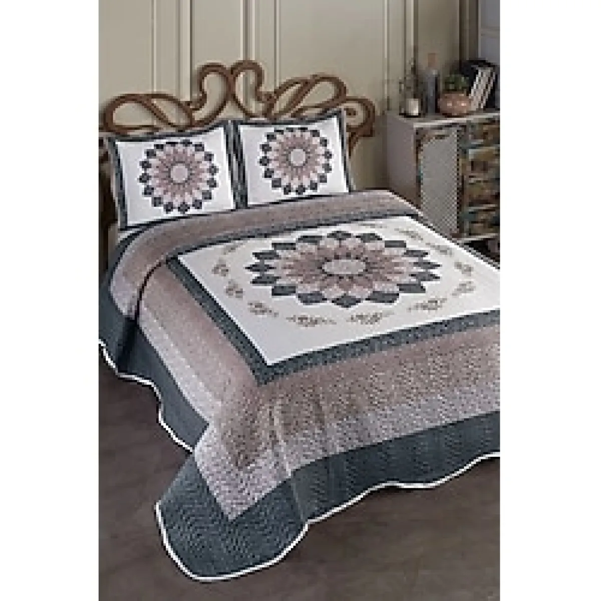 Örtüm Çift Kişilik Microfiber Kapitone Yatak Örtüsü(GLORİA KAHVE)