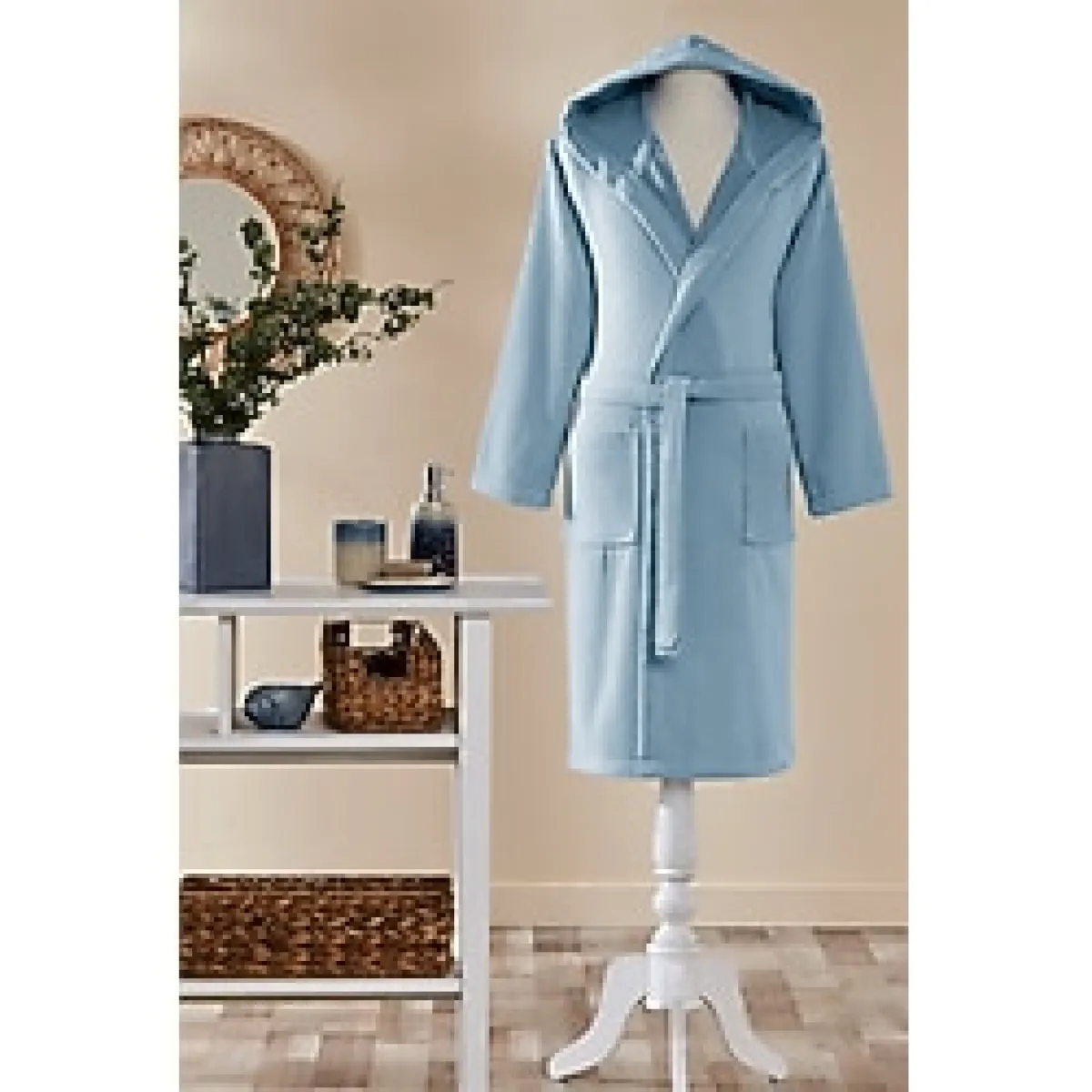 Özdilek 15 Yaş Erkek Çocuk Kapüşonlu Kadife Pamuk Bornoz-Bright Mavi