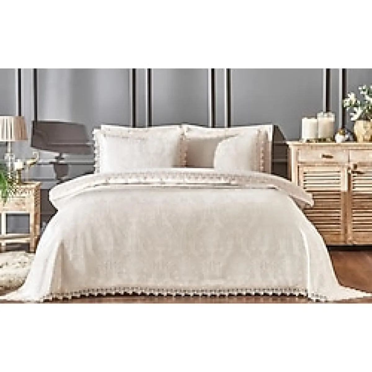 Özdilek Anna Çift Kişilik Gelin Seti Pikeli Nevresim Krem