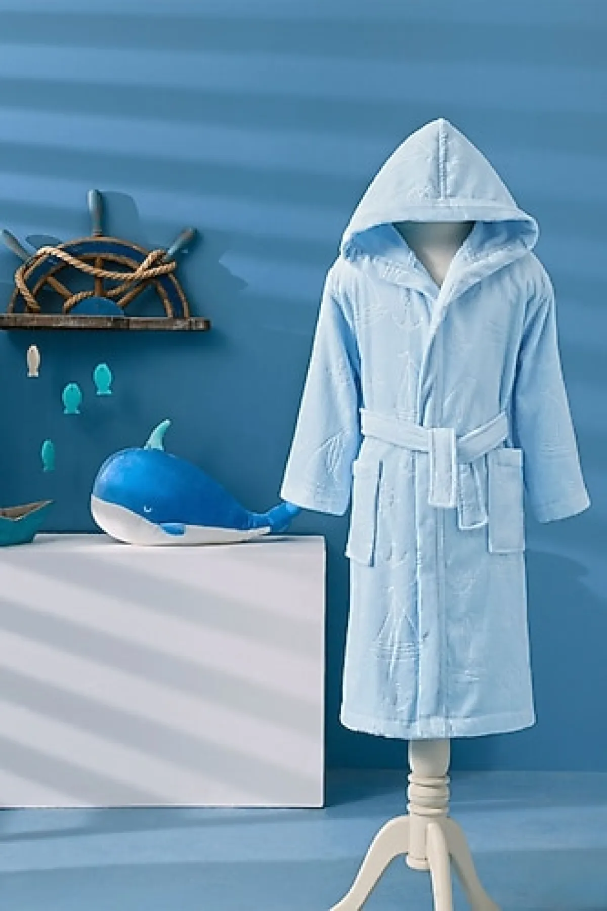 Özdilek Boy Marine Kadife Kapüşonlu Çocuk Bornoz