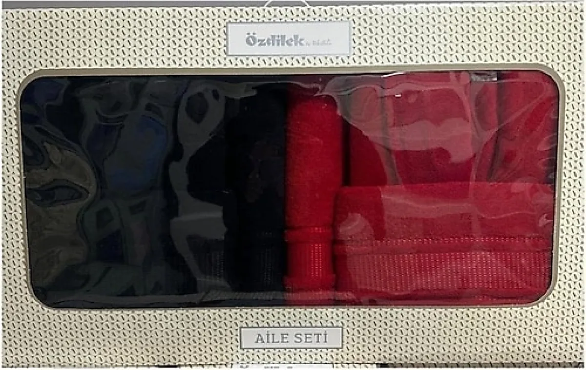 Özdilek Colourist Kırmızı-Siyah Aile Bornoz Takımı