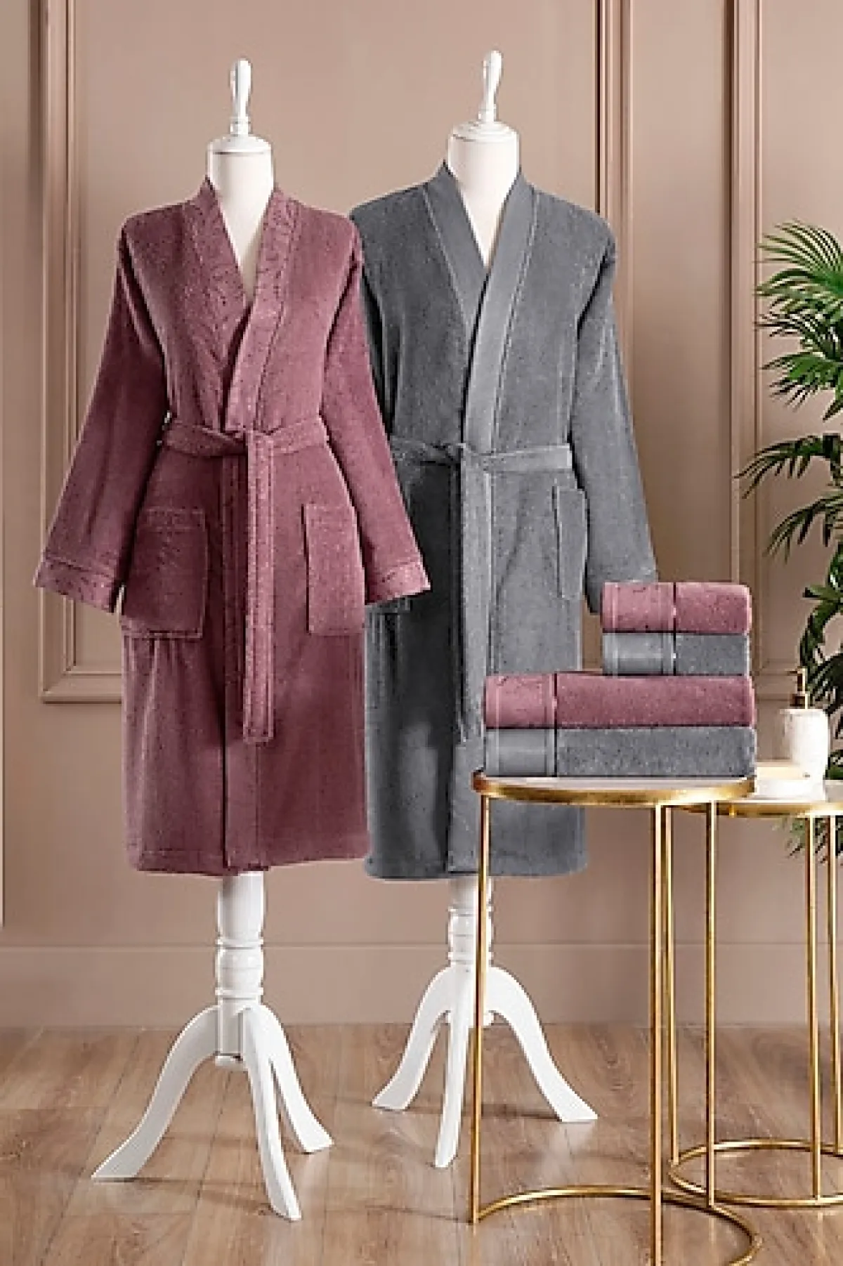 Özdilek Ditsy Mürdüm Antrasit Aile Bornoz Takımı