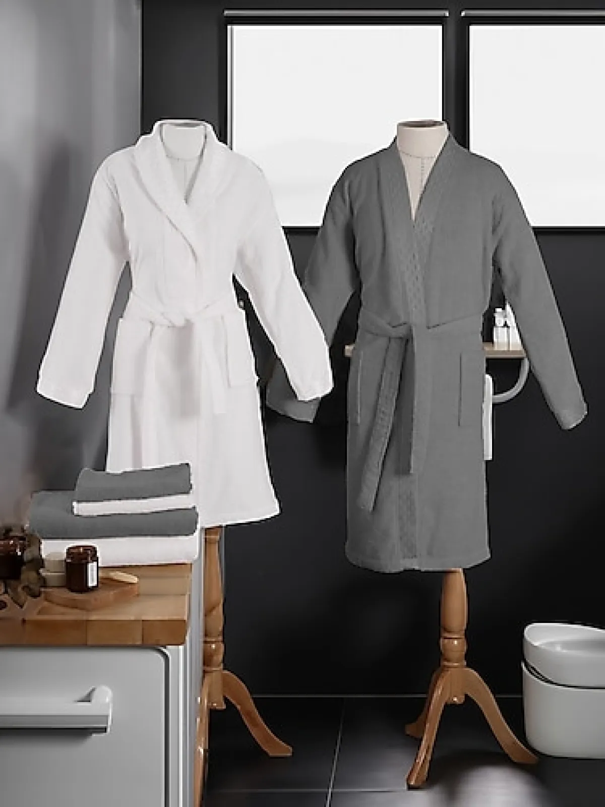 Özdilek Elissa Gri Beyaz Aile Bornoz Takımı