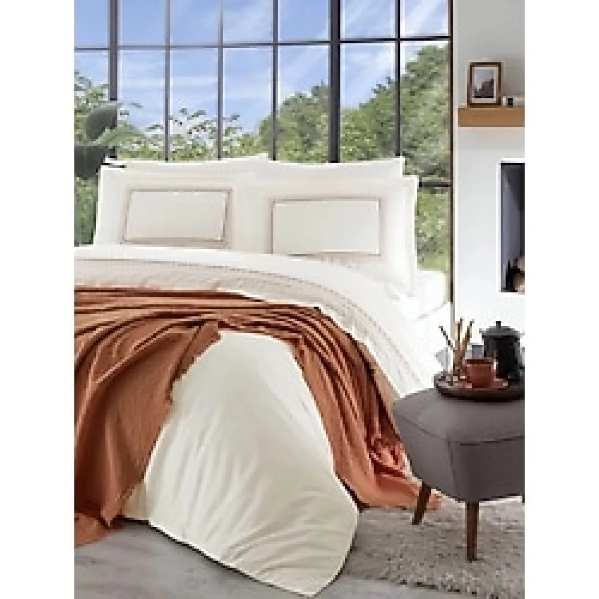 Özdilek Pikeli Gelin Seti 7 Parça Native Terrecota-Turuncu/Kiremit