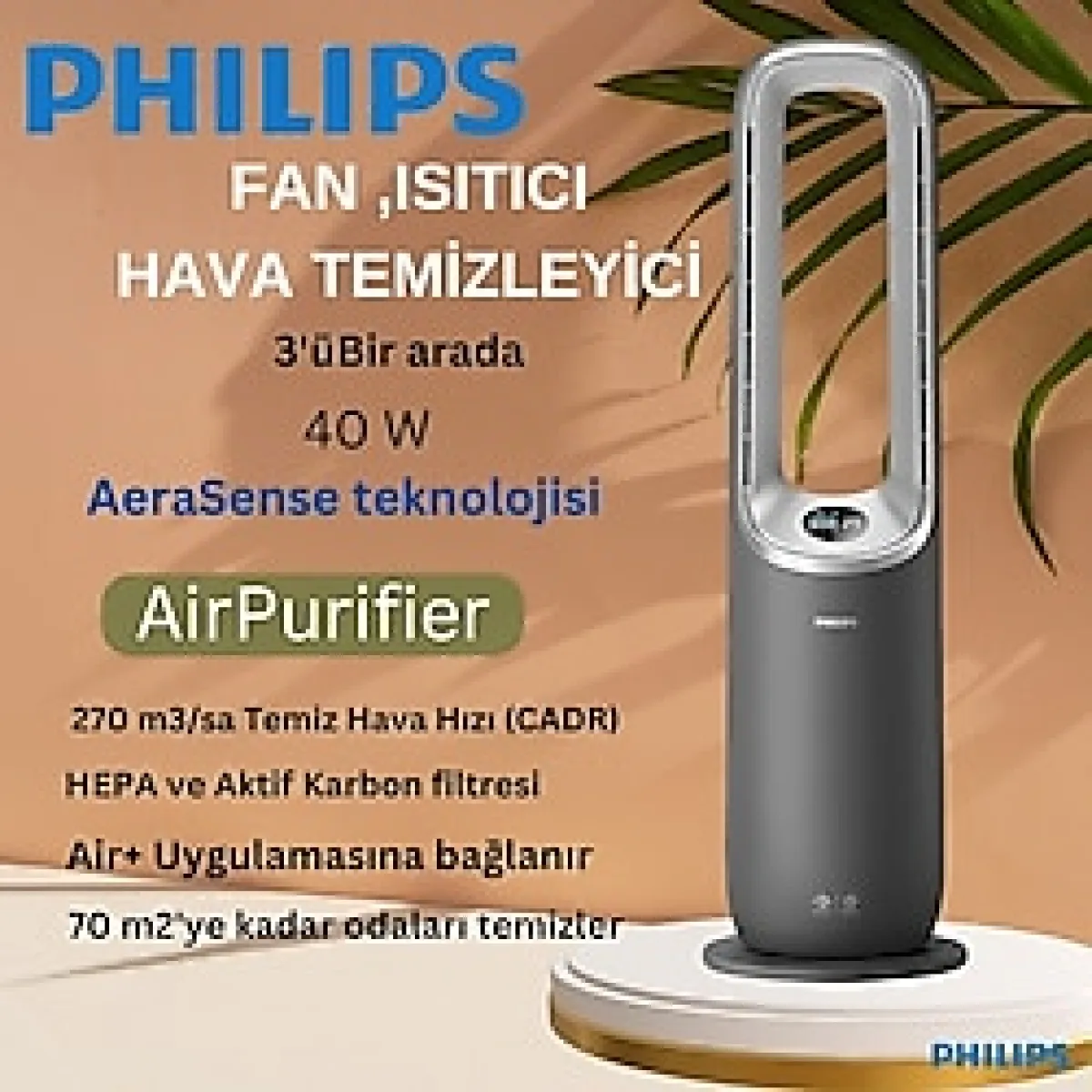 Phılıps 1 Fan, Isıtıcı, 3'ü Arada Hava Temizleyici - Füme