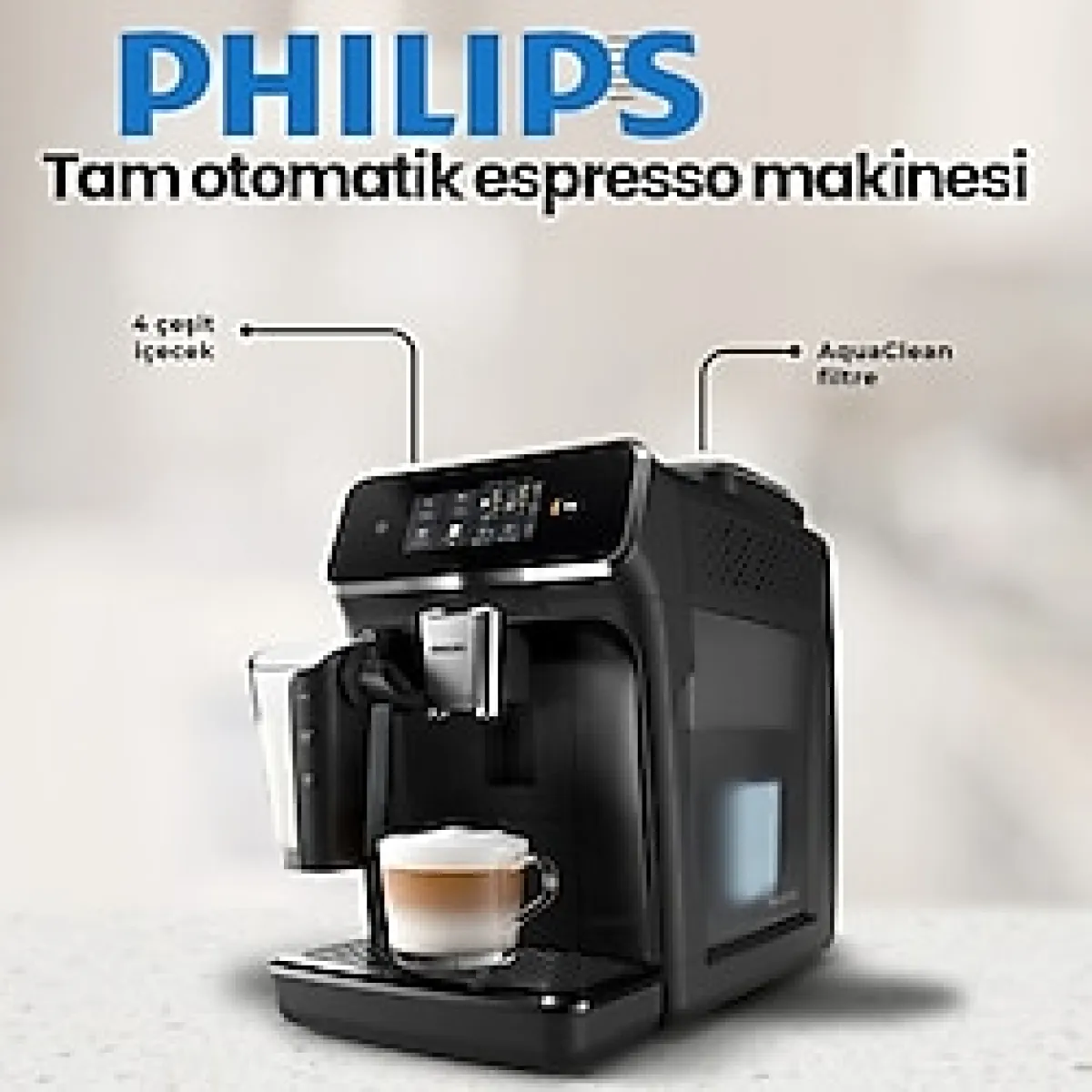 Philips Lattego Tam Otomatik Espresso Makinesi, 4 Farklı Kahve Coffee+ Mobil Uygulaması %100 Seramik Öğütücülerle Zenginleştirilmiş Aroma - Siyah