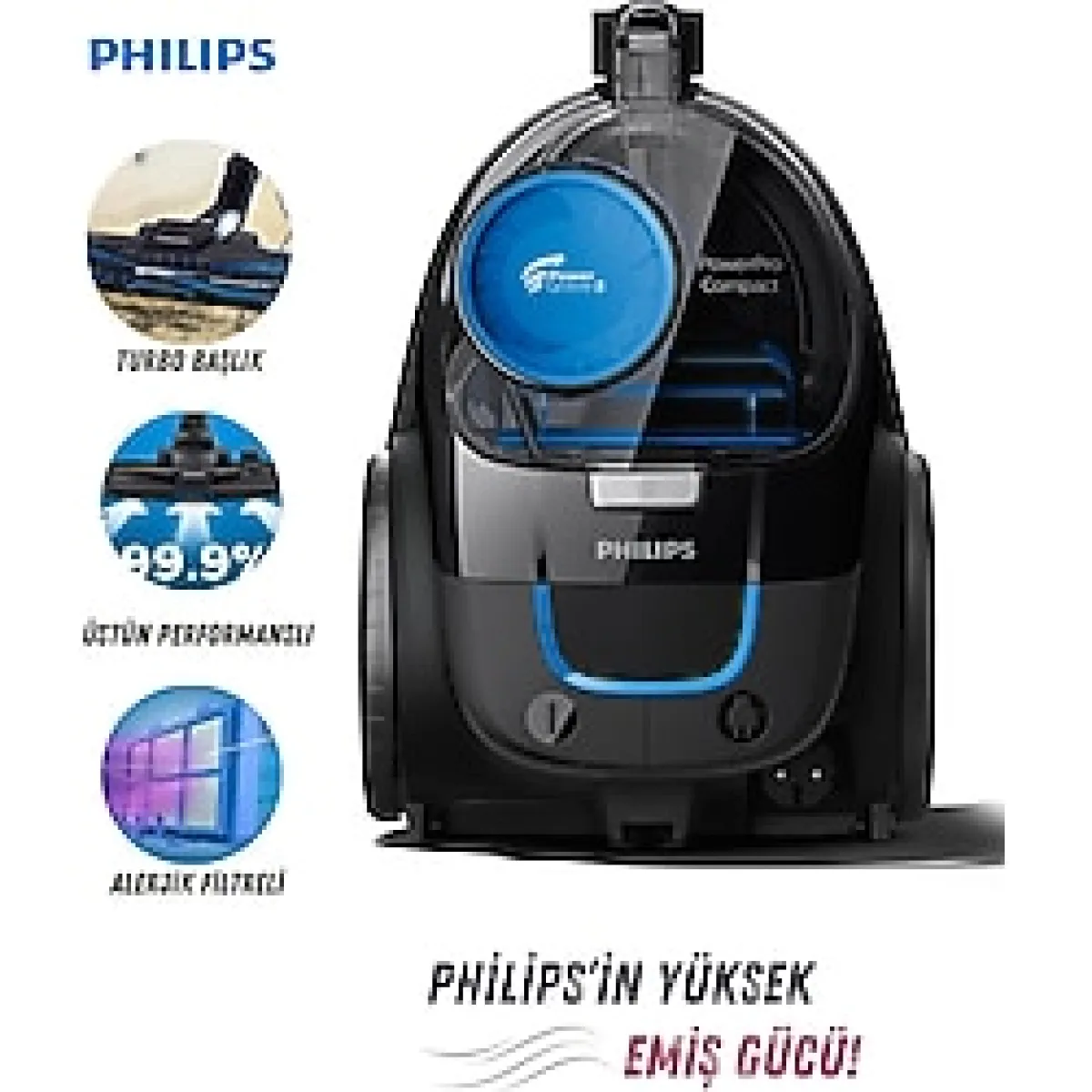 Philips Turbo Başlıklı Powercyclone 5 Teknolojili Torbasız Elektrikli Süpürge - Hepa Alerjik Filtreli
