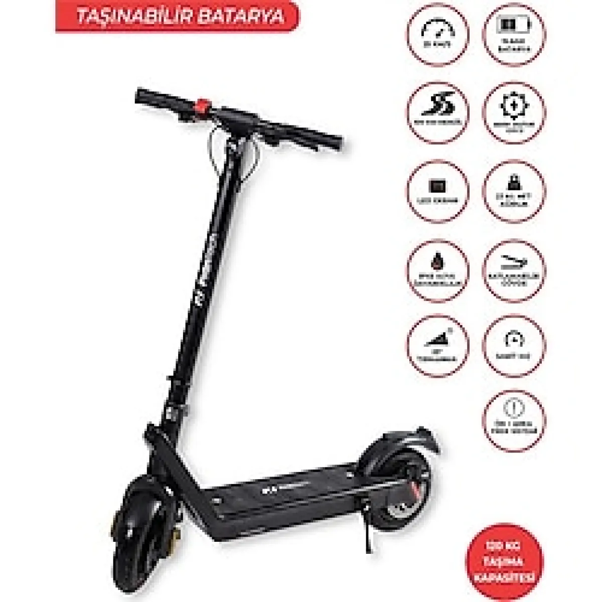 Pirantech X9 Elektrikli Scooter - Çıkartılabilir Bataryalı 850W Katlanabilir Scooter - Siyah