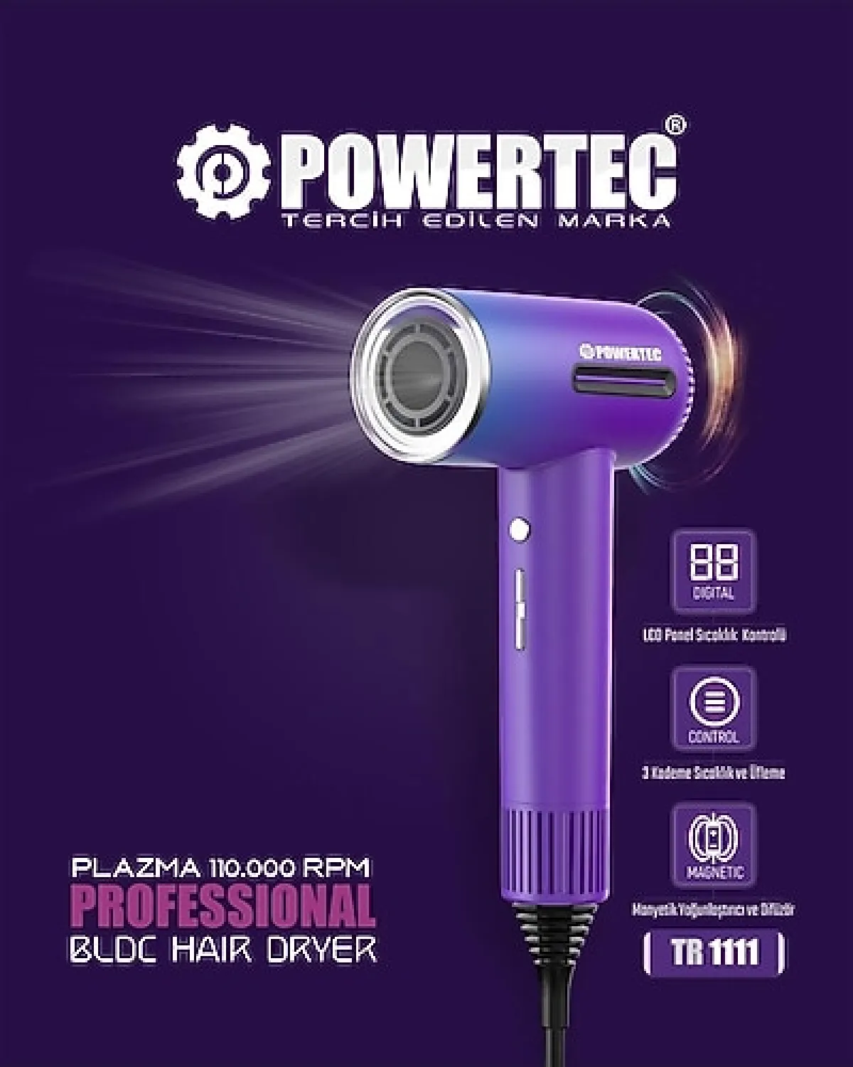 Powertec Delux Plazma TR-1111 2700 W Saç Kurutma Makinesi