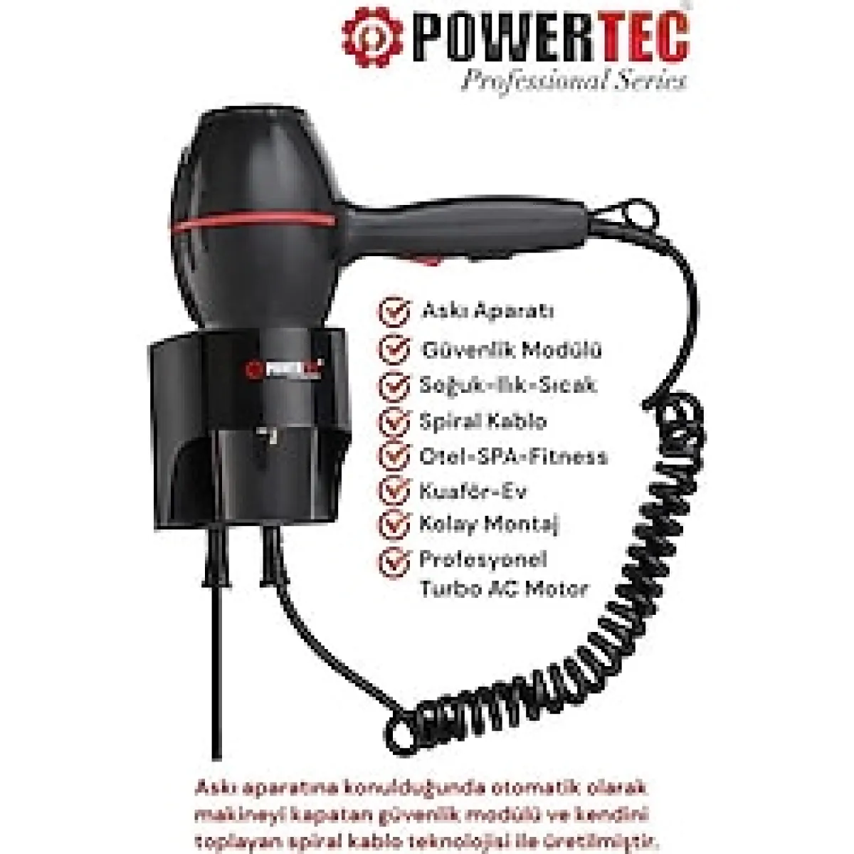 Powertec TR-301 2500 W Askı Aparatlı Saç Kurutma Makinesi
