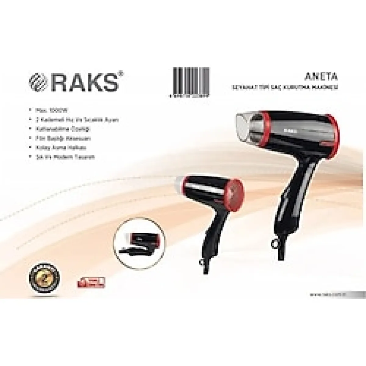 Raks Aneta Seyahat Tipi Katlanabilir Saç Kurutma Makinesi - 1000W - Siyah