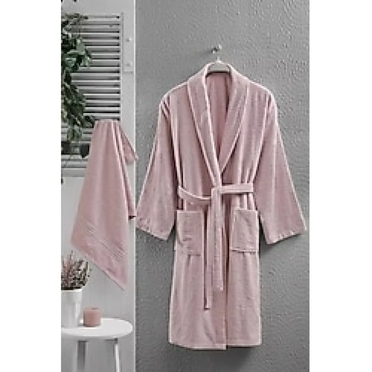 RIVA BORNOZ BÜYÜK BEDEN 2LI SET GÜL KURUSU L