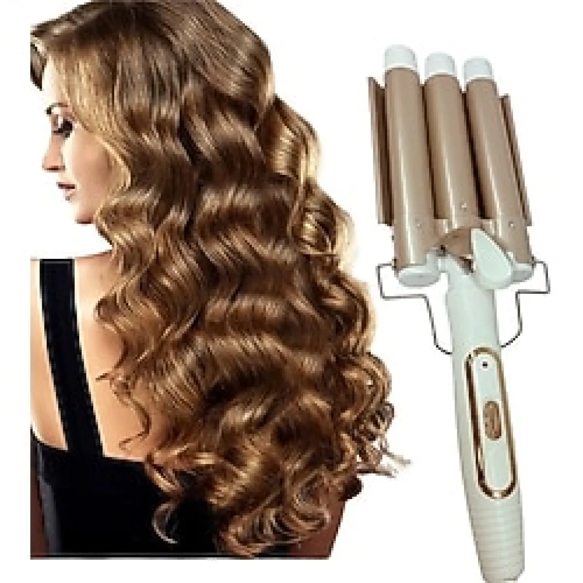 Saç Dalgalandırıcı Profesyonel Seramik Su Dalgası Saç Şekillendirici Saç Maşası - Bej