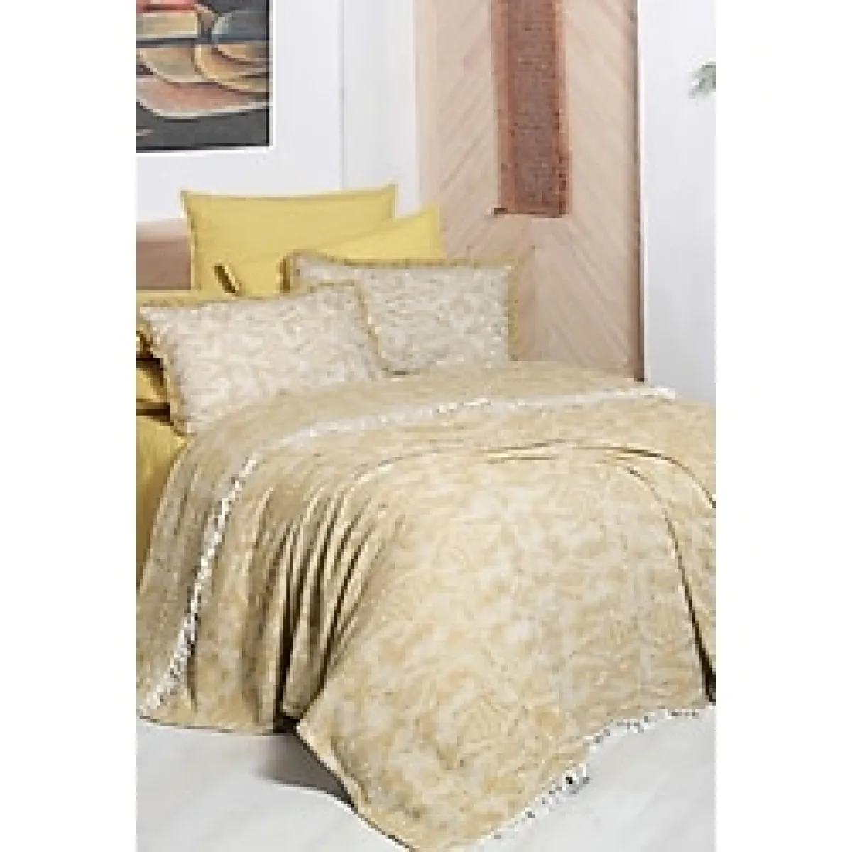 Sarev Arwen Sarı Çift Kişilik %100 Pamuk Ipliği Boyalı Pike Takımı