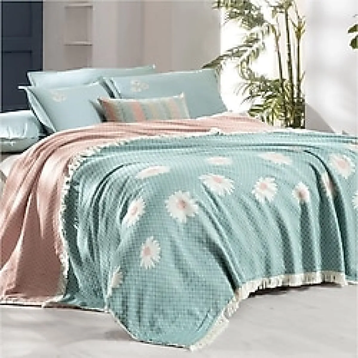 Sarev Berni Yeşil Tek Kişilik %100 Pamuk Ipliği Boyalı Pike Takımı