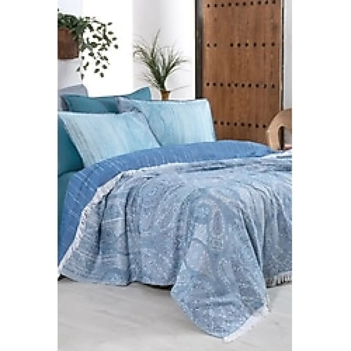 Sarev Evonna Yeşil Çift Kişilik %100 Pamuk İpliği Boyalı Pike Takımı