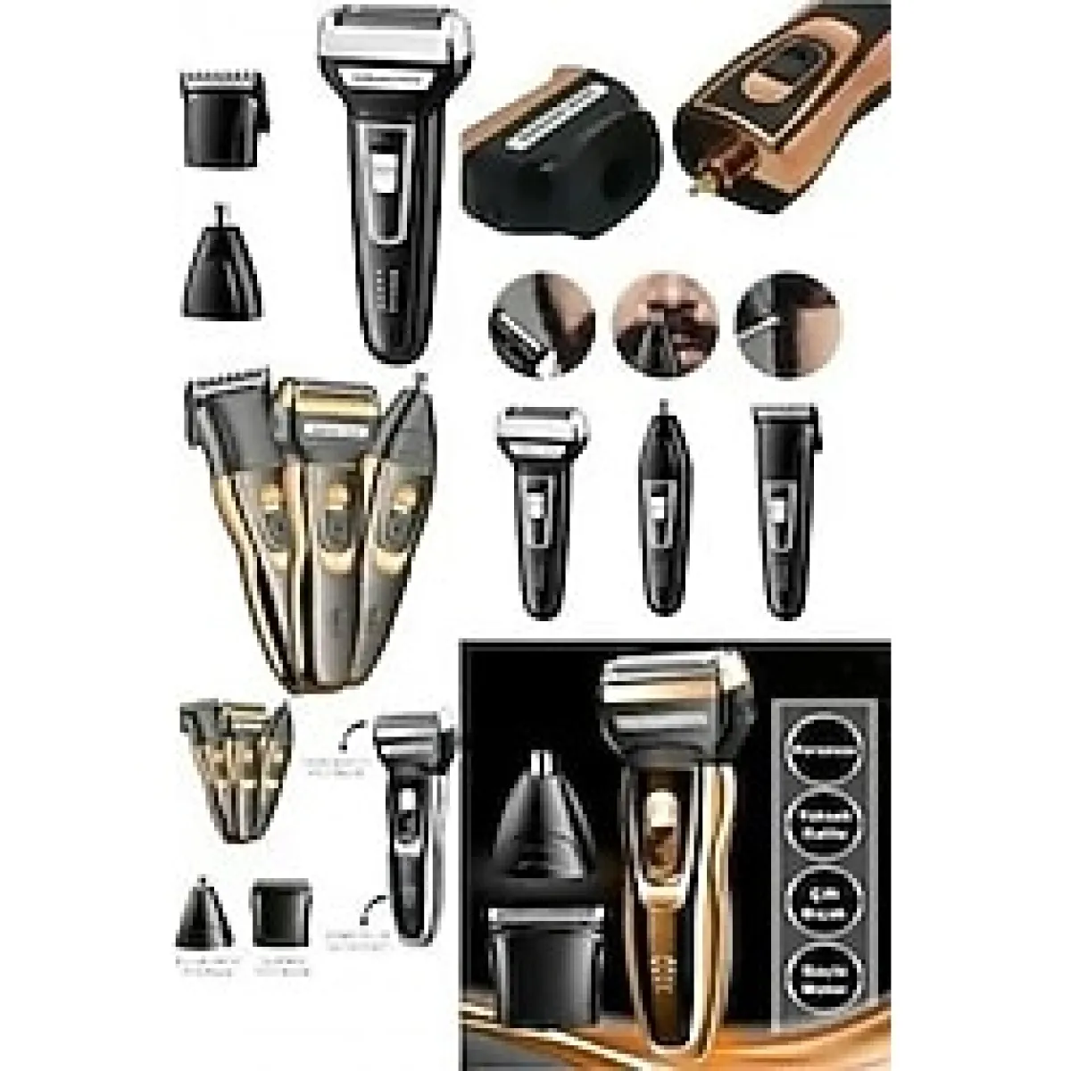Şarjlı Saç Sakal Traş Makinesi Burun Kılı Alma 3 Başlıklı Set 007