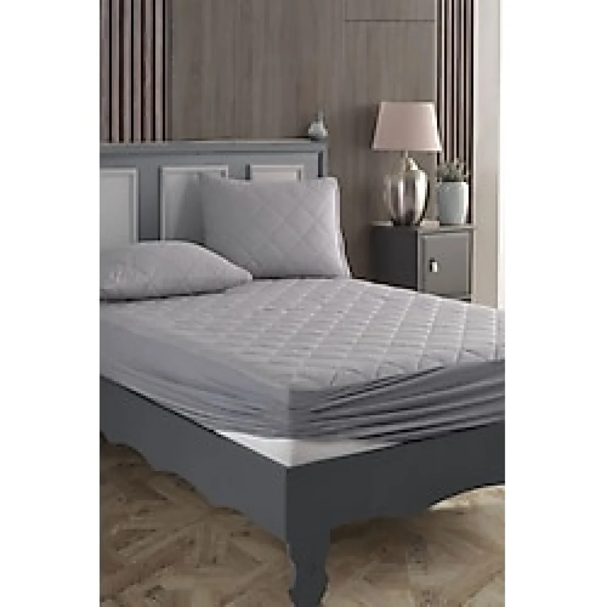 Sevilya Pamuk Kapitoneli Sıvı Geçirmez Renkli Yatak Alezi Yatak Koruyucu Alez Çarşaf - 60 x 120 cm - Gri