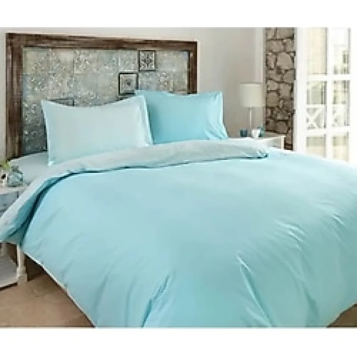 Sheri Home Çift Kişilik Nevresim Çift Taraflı 200x220 %100 Pamuk Düğme Detay Colormix Turkuaz Newblue014533262