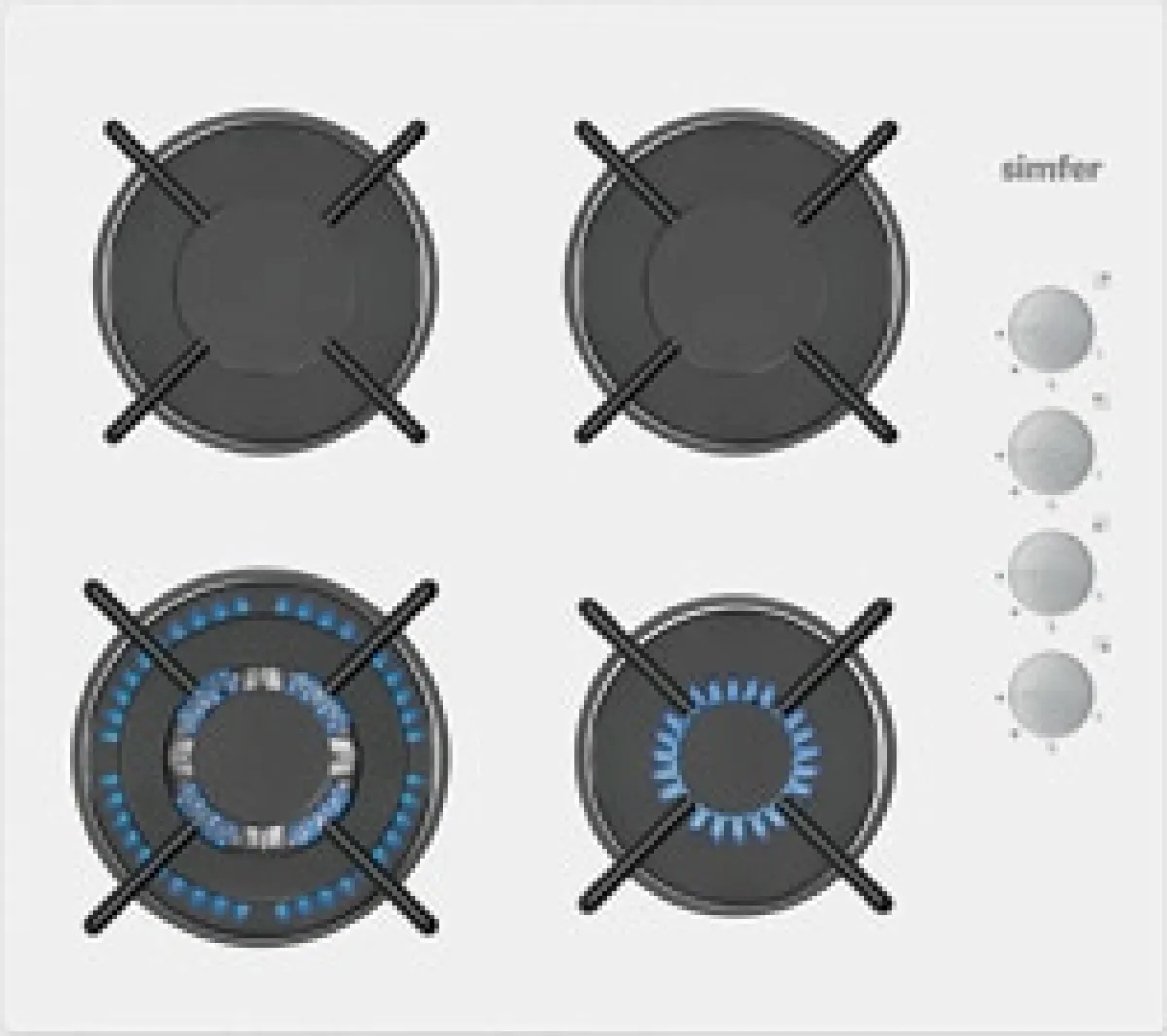 Simfer 3509 Wok Gözlü Beyaz Cam Ankastre Ocak