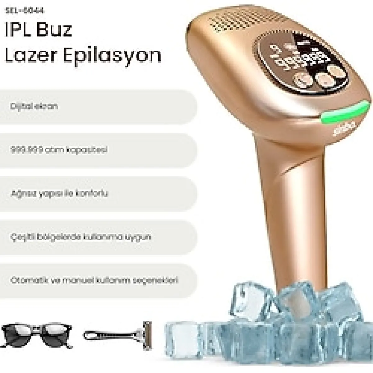 Sinbo 999.999 Atım Otomatik IPL Buz Lazer Epilasyon Cihazı altin