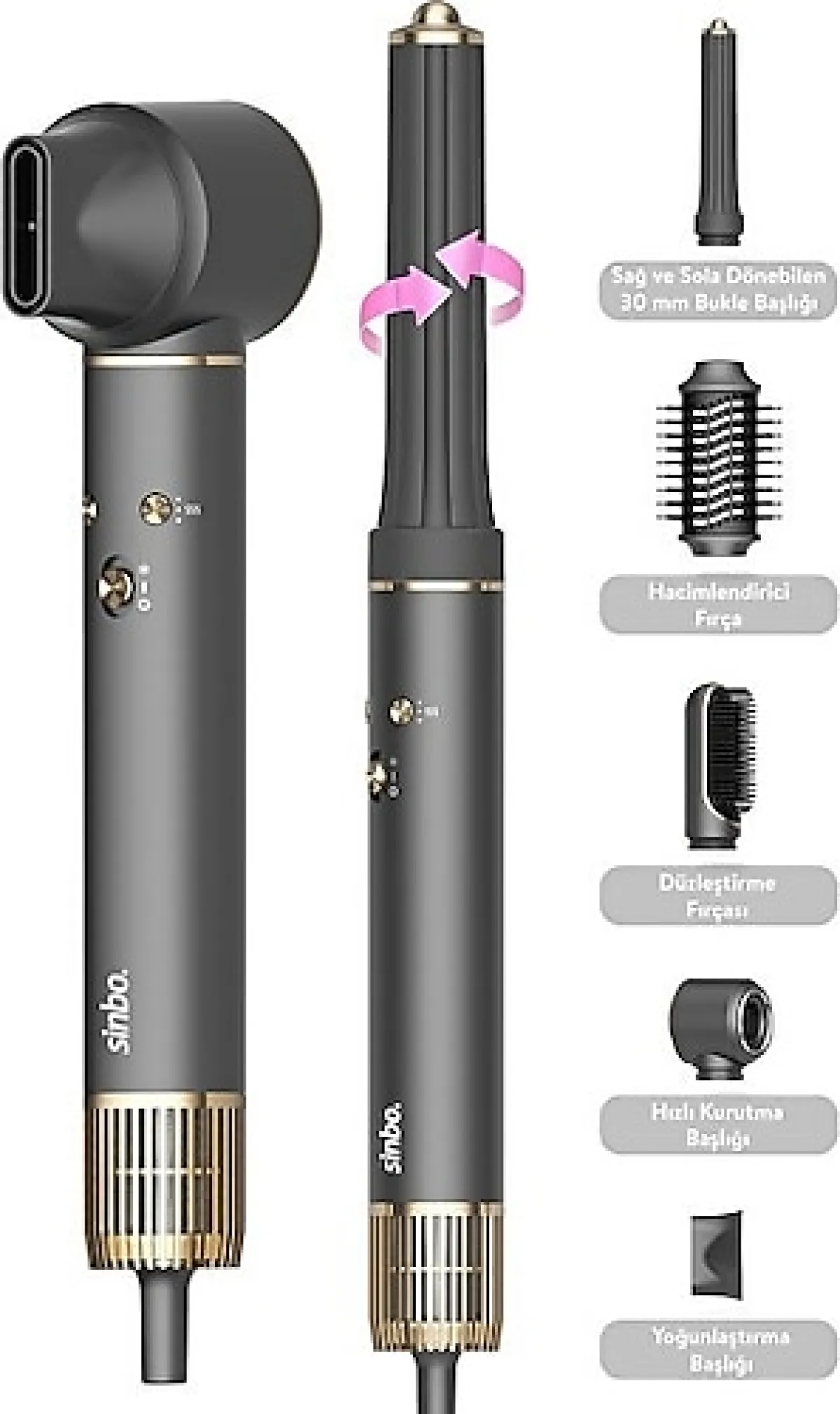 Sinbo SHD-1719 Pro Airwrap Compact Multi-Styler Graphite Gray Saç Şekillendirme Seti