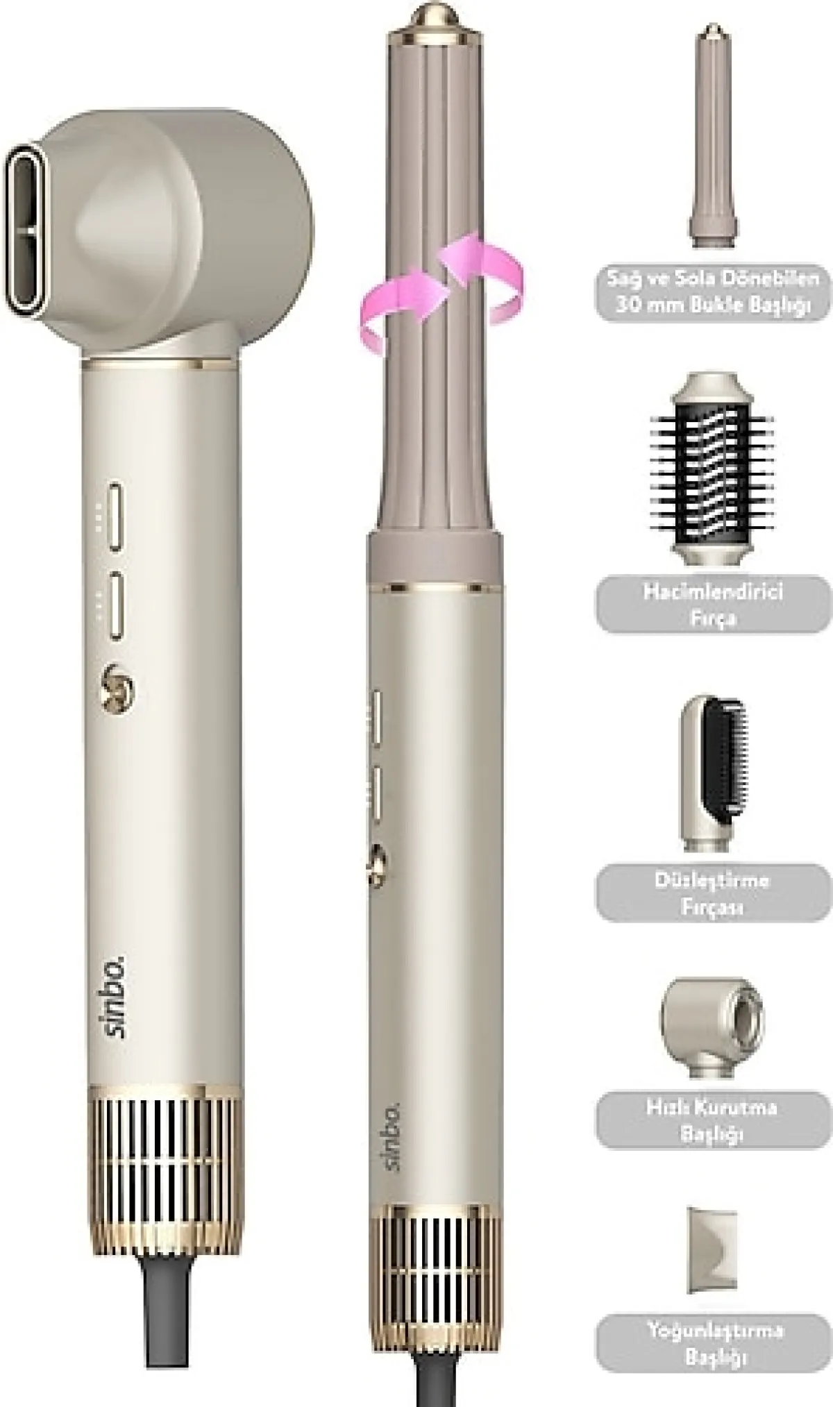 Sinbo SHD-1729 5in1 Shiny Gold Saç Şekillendirme Seti