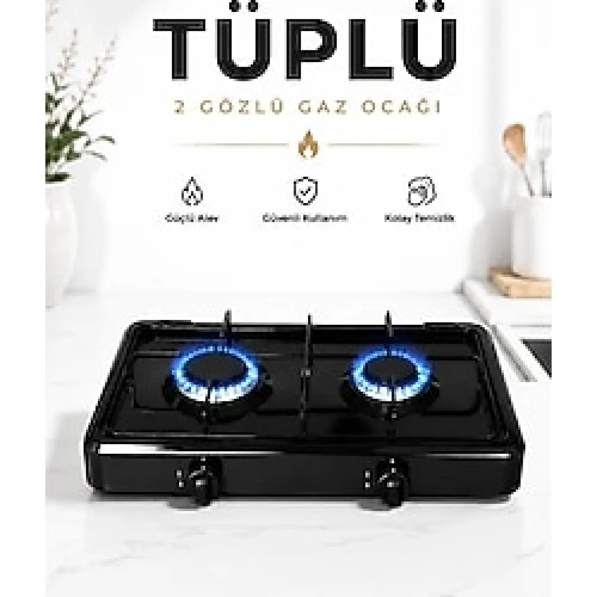 sobapark 2 Gözlü Tüplü Ocak Emaye Set Üstü Ocak İkili Ocak Karavan Kamp Ocağı Küçük Tüplü Ocak