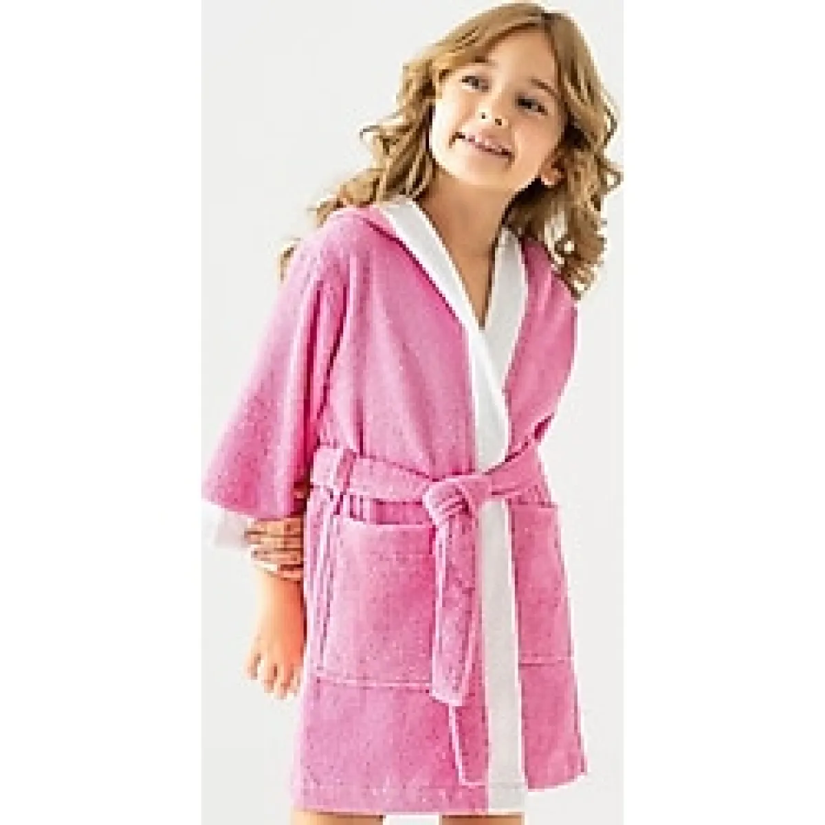 Soley Pueri %100 Pamuklu Çocuk Bornozu - Pembe - 6 - 8 Yaş