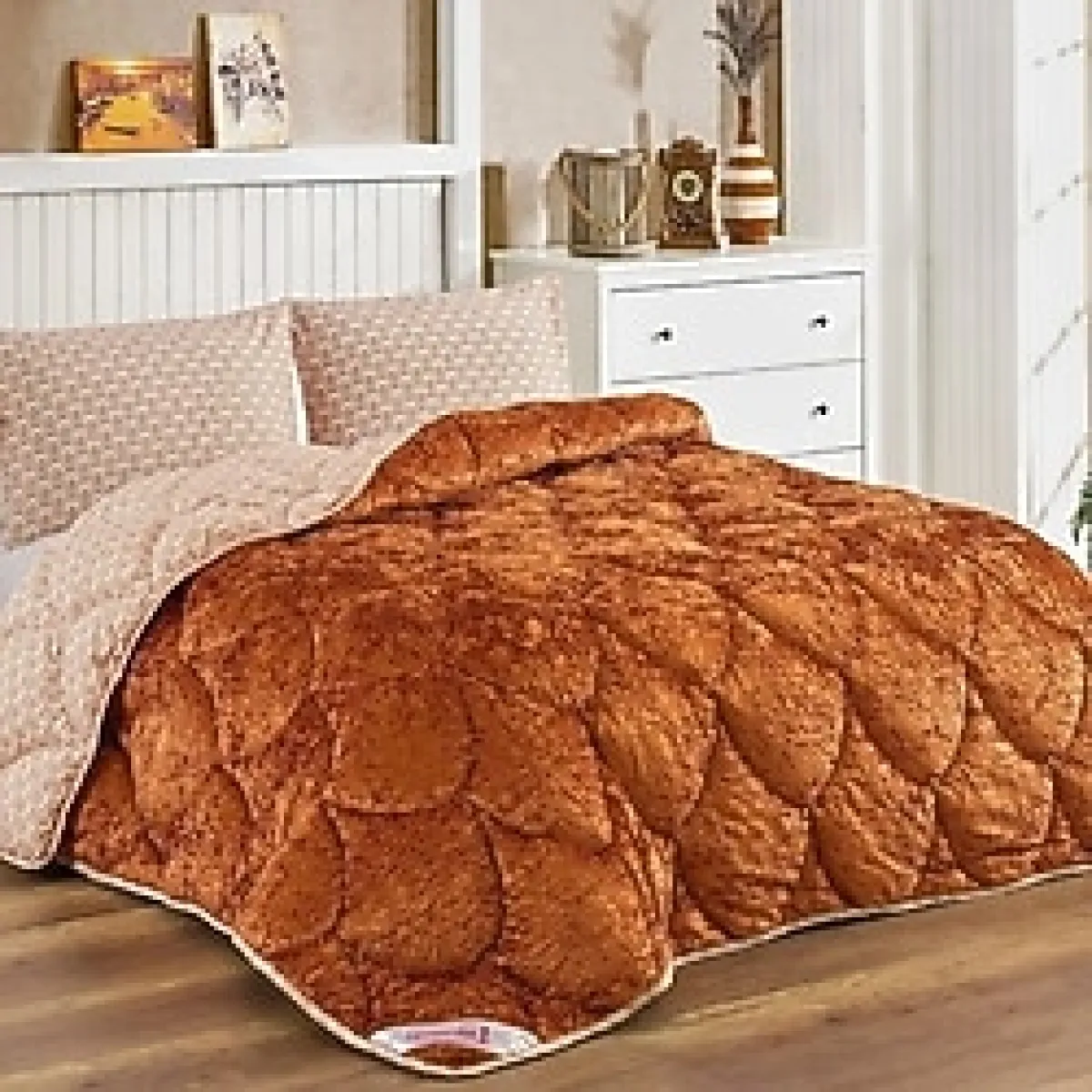 Sümerciler Düş Ağacı Çift Kişilik Kadife Yorgan Seti - Tarçın - 195 x 215 cm