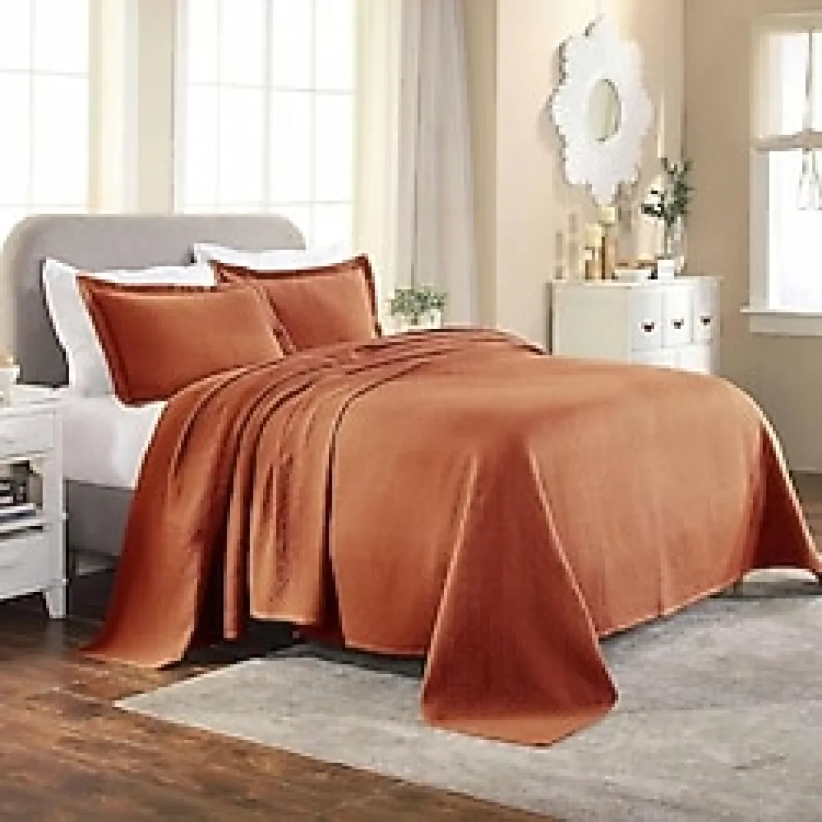 SUPERIOR Jakarlı Matelasse%100 Pamuk Sepet Dokuma 3 Parça Yatak Örtüsü Seti - King, Mandarin