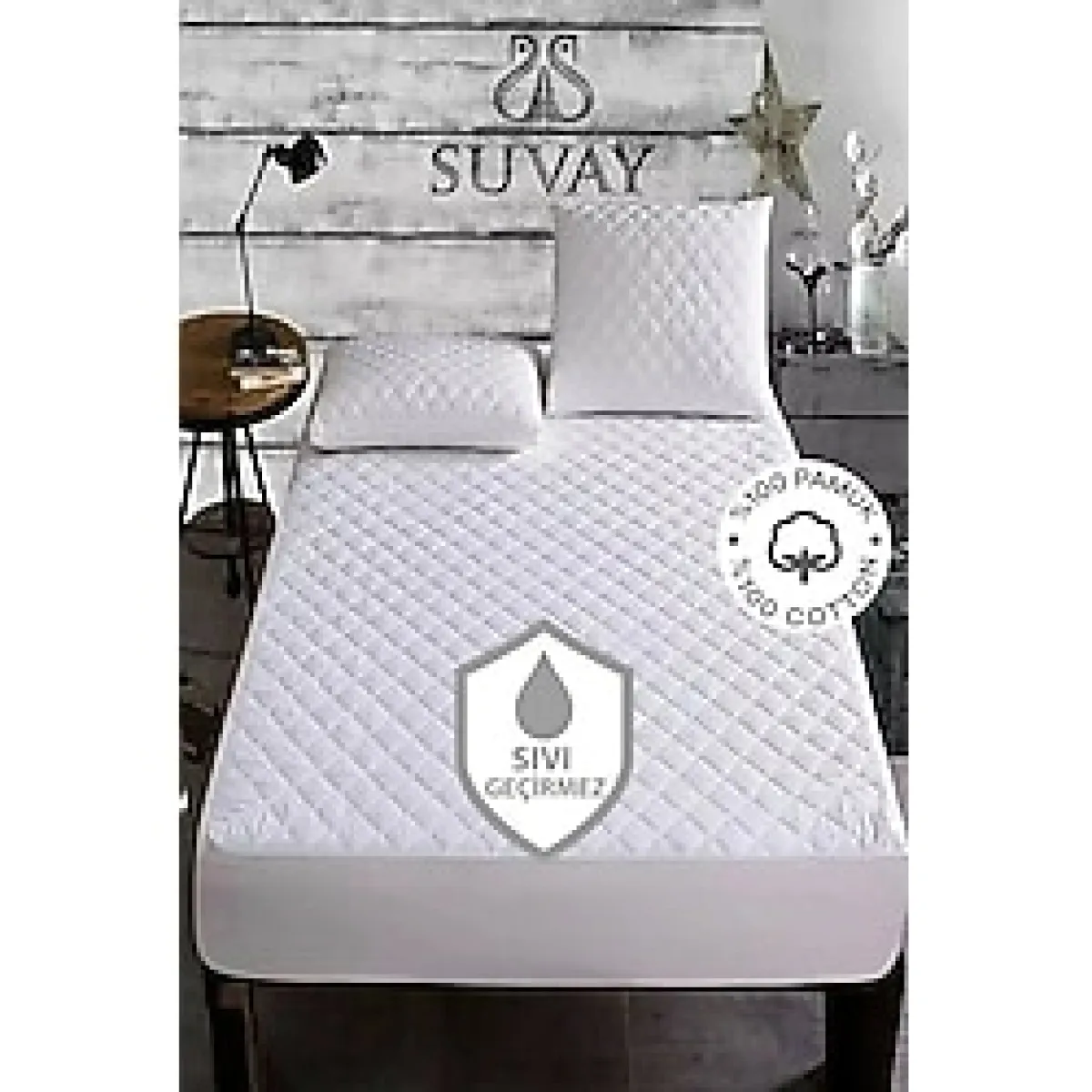 SUVAY Kapitone Fitted Su Sıvı Geçirmez Alez Çarşaf Tek ve Çift Kişilik Kapitoneli Pamuklu Yatak Alezi