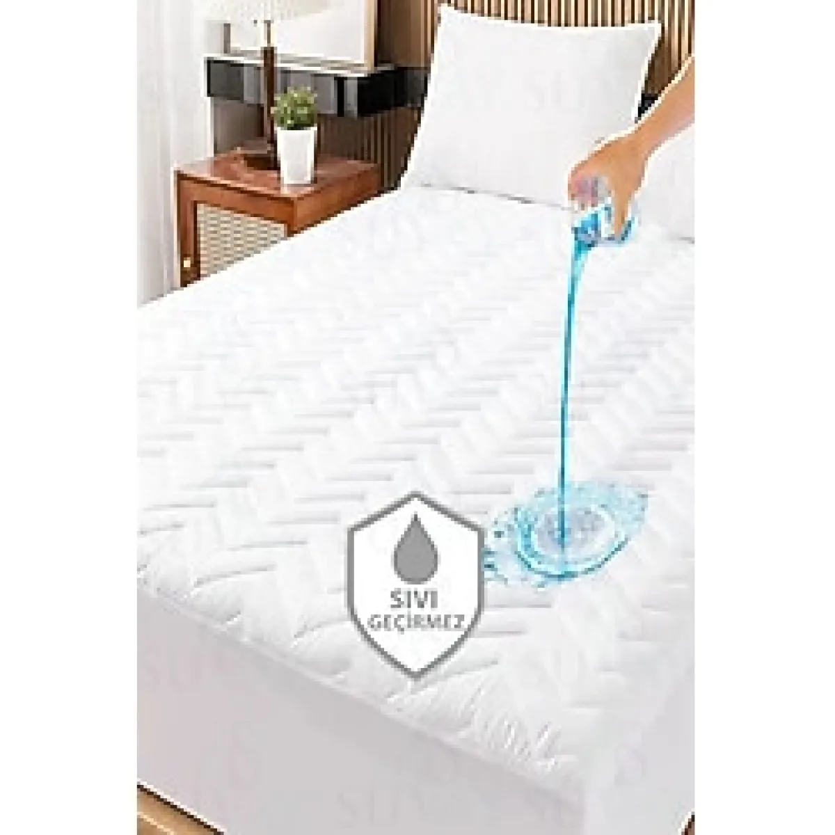 Suvay Kapitone Fittted 150x200 Çift Kişilik Sıvı Geçirmez Alez Beyaz Renkli Kapitoneli Yatak Koruyucu Çarşaf Alez - 150 x 200 cm