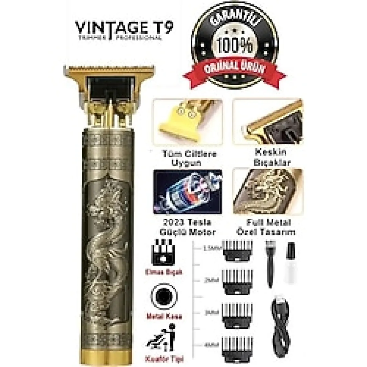 T9 Saç Sakal T9 Traş Makinesi Jilet 02 , Sıfır Kesim Yapan Traş Makinesi, Saç Sakal Traş Makinesi - Altın